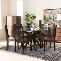 Baxton Studio Liese-Dark BrownWalnut-7PC Dining Set Baxton Studio Liese Modern and Contemporary Transitional Two-Tone Dark Brown and Walnut Brown Finished Wood